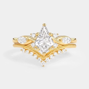 Long-Lasting Shine Signed Piece Unique Kite Lab Grown Diamond Infinity Engagement Ring Set 2pcs