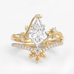 Unique Kite Lab Grown Diamond Three Leaves Engagement Ring Sets 2pcs - Ella Refined Expression