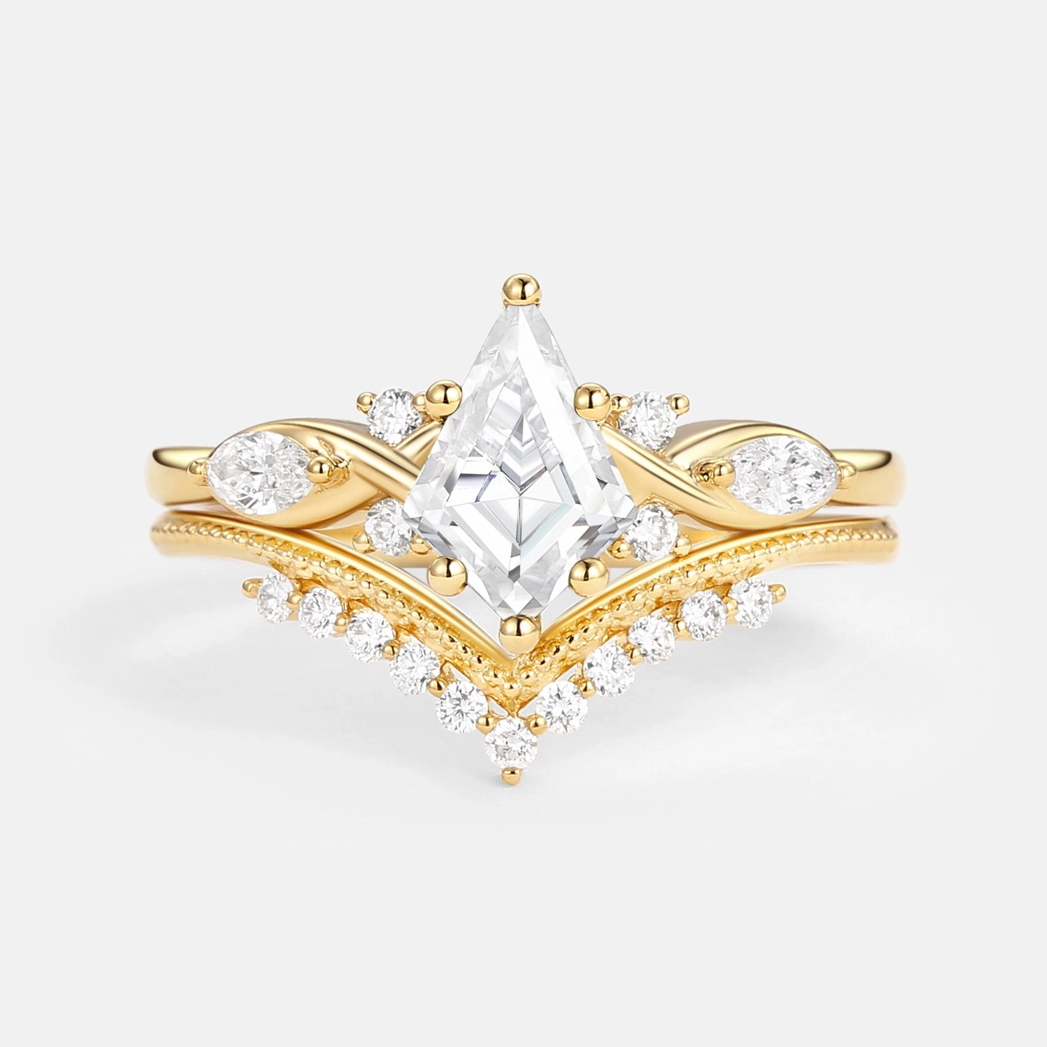 Analog Style Unique Kite Moissanite Infinity Engagement Ring Sets 2pcs