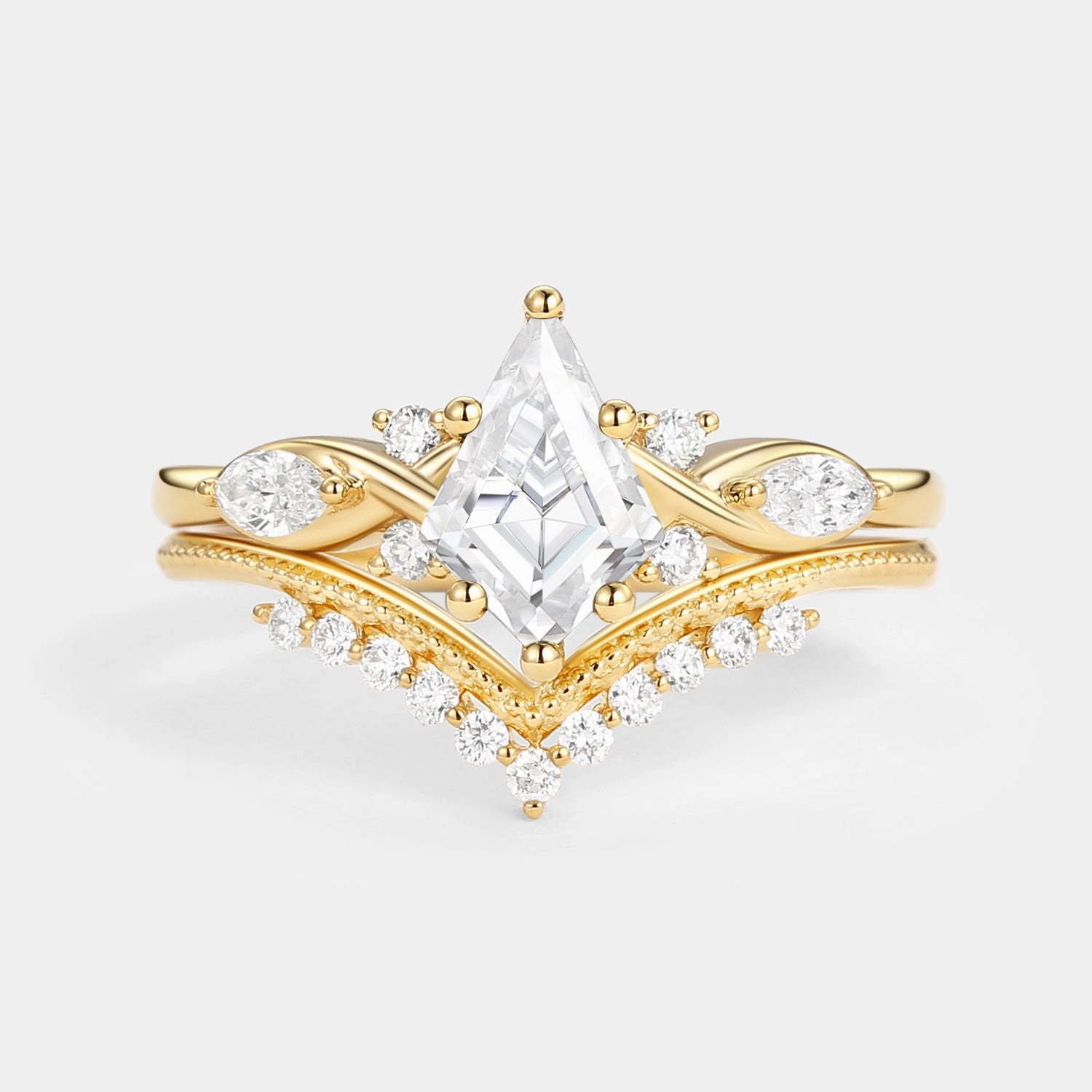 Style Upgrade Unique Kite Moissanite Infinity Engagement Ring Sets 2pcs