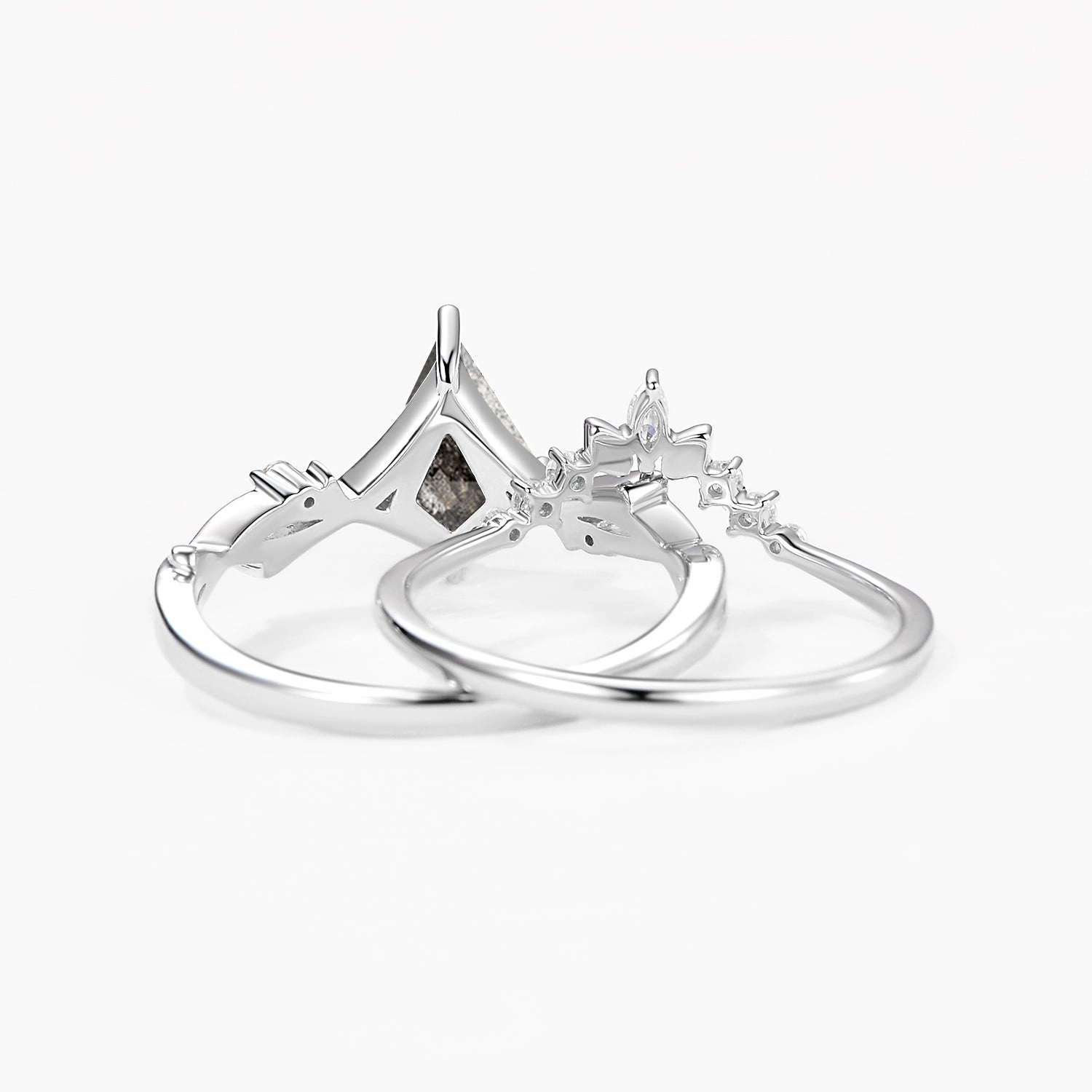 Unique Kite Salt & Pepper Diamonds Branch Engagement Ring 2pcs Glamorous touch