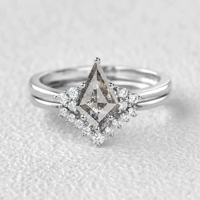 Luxe Accent Bold Layer Unique Kite Salt & Pepper Diamonds Engagement Ring 2pcs