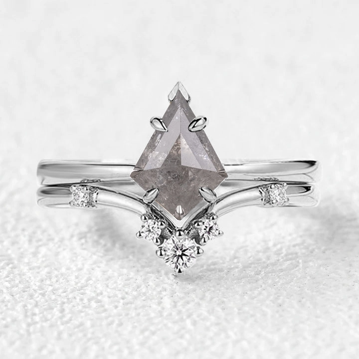 Custom Craft Formal Accessory Unique Kite Salt and Pepper Diamonds Ring Set 2pcs