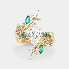 DIY Maintenance Minimal Mood Unique Marquise Cut Lab Diamond Cage Leafy Engagement Ring Sets 2pcs - Knight