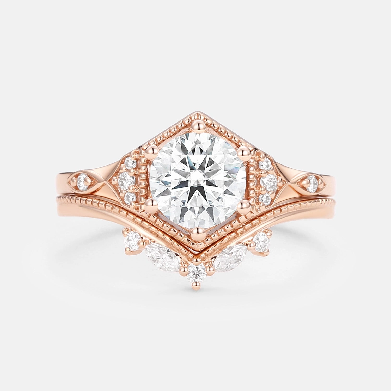 Formal Wear Unique Moissanite Yellow Gold Ring Set 2pcs