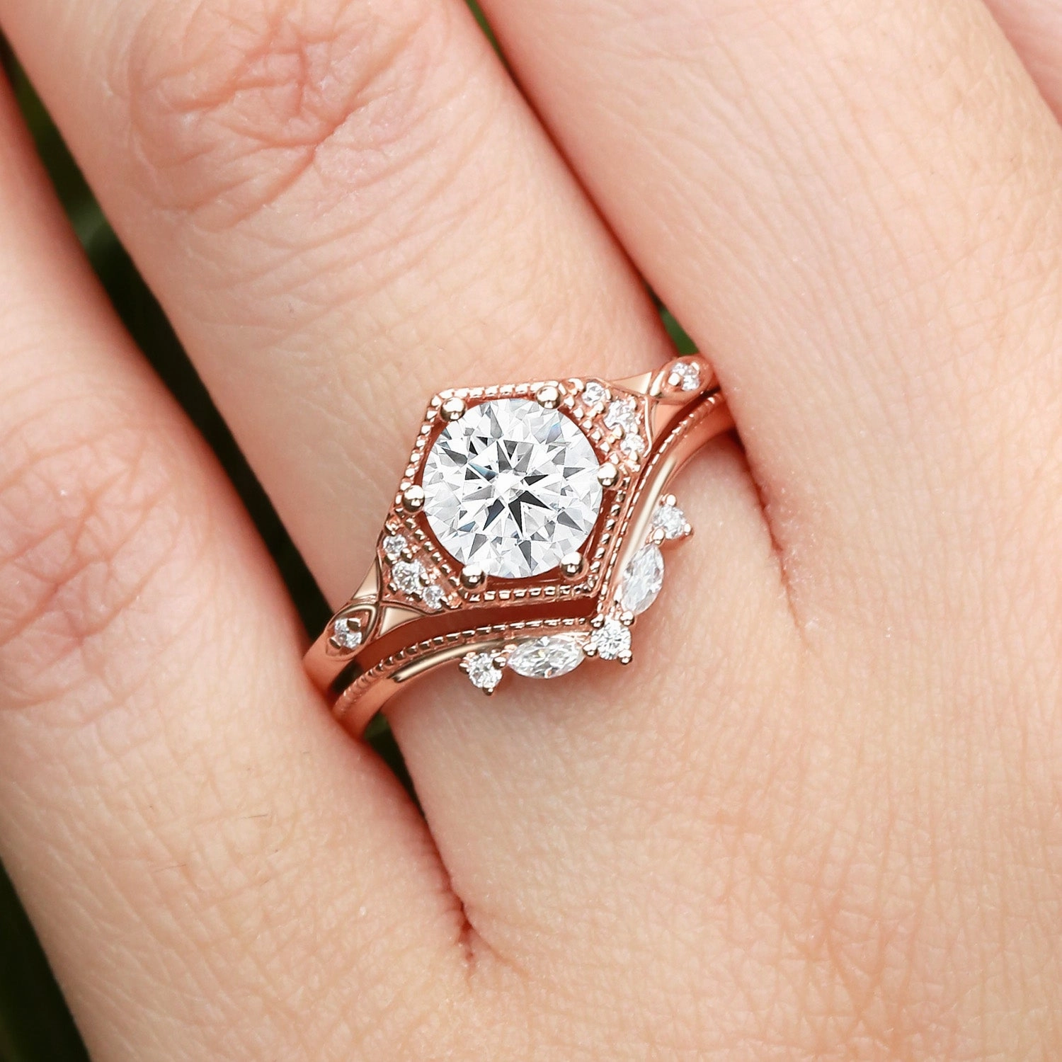 Unique Moissanite Yellow Gold Ring Set 2pcs Low-Cost Item High-Quality Style