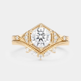 Unique Moissanite Yellow Gold Ring Set 2pcs Dazzling Highlight Seasonal Favorite