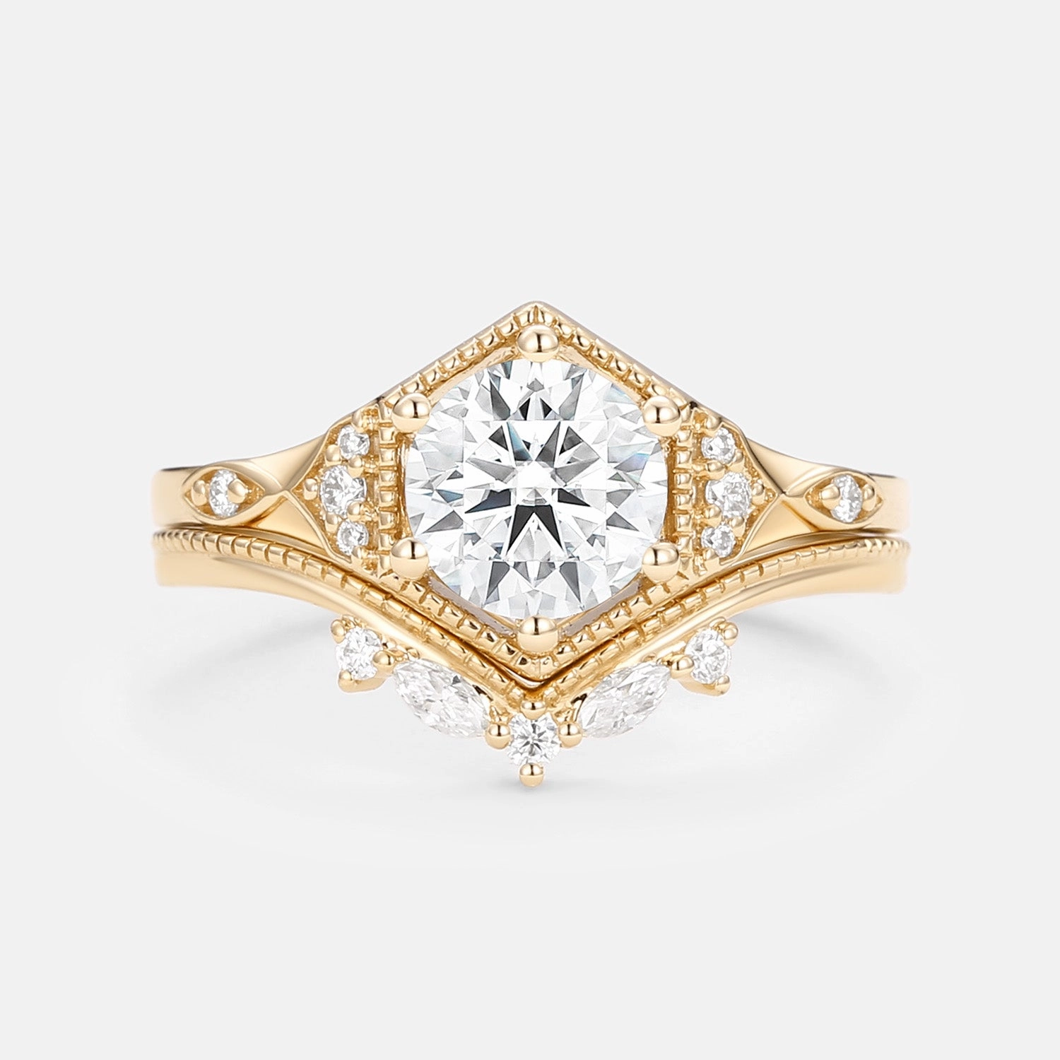 Unique Moissanite Yellow Gold Ring Set 2pcs Dazzling Highlight Seasonal Favorite