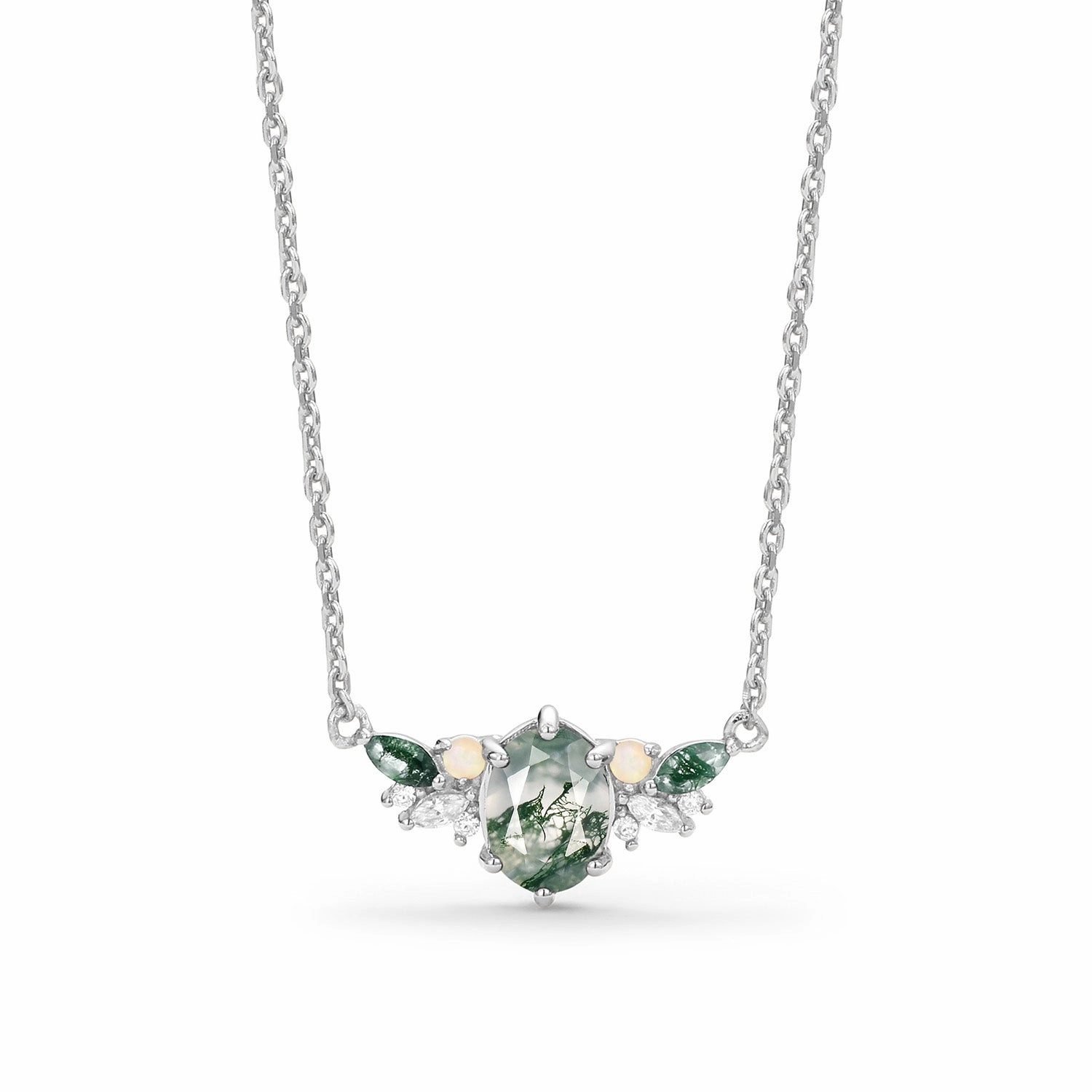 Anniversary Accent Unique Moss Agate & Opal Yellow Gold Necklace