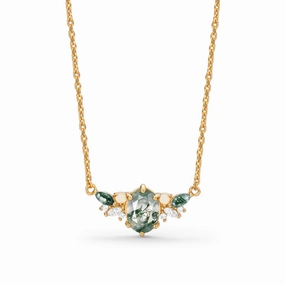 For Confidence Daily Event Unique Moss Agate & Opal Yellow Gold Necklace