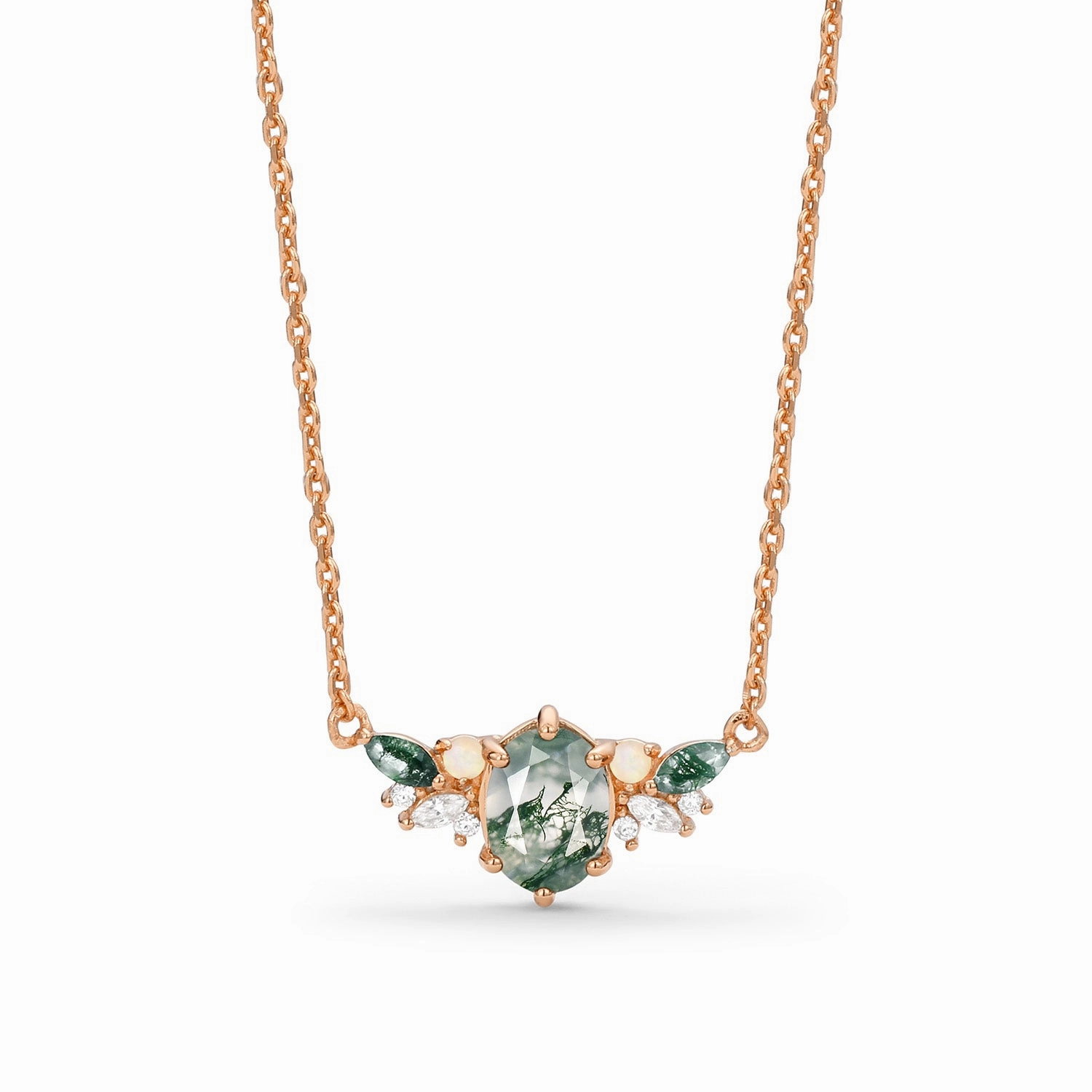 Vogue Accent Attractive Present Unique Moss Agate & Opal Yellow Gold Necklace