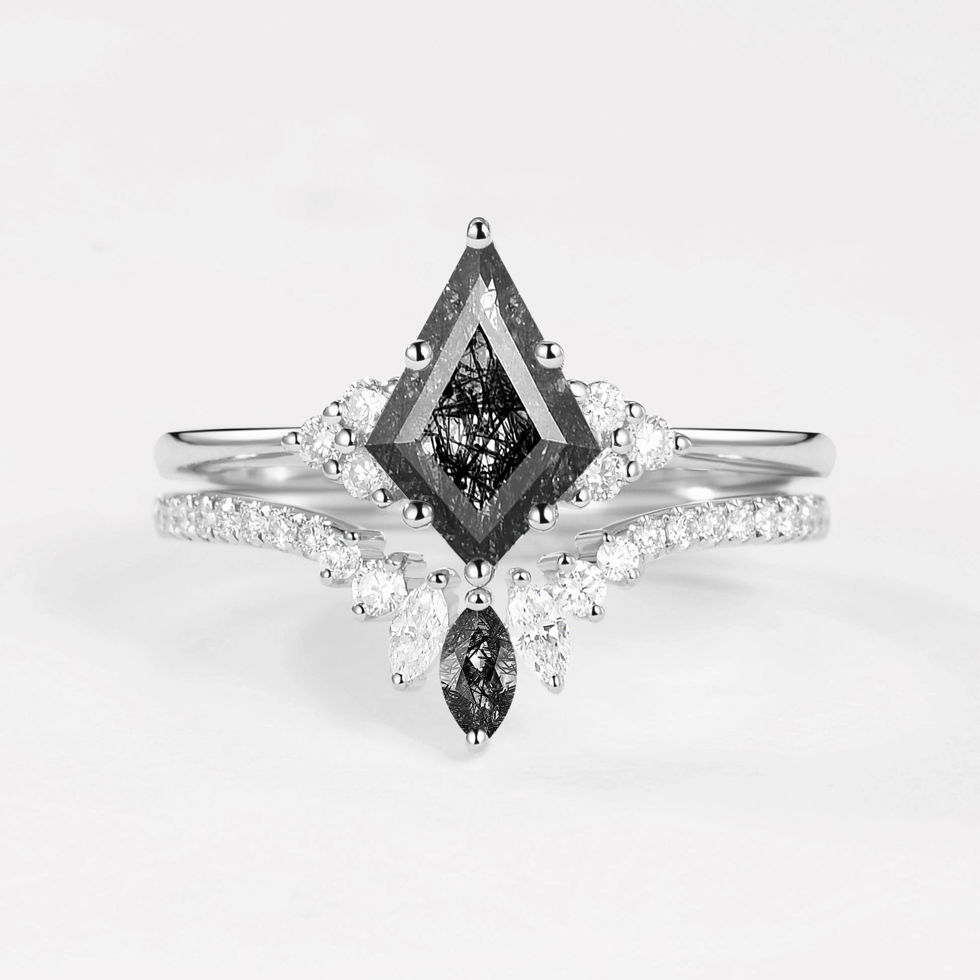 Elegant Look City Style Unique Moss Agate Cluster Engagement Ring Set 2pcs - Lydia