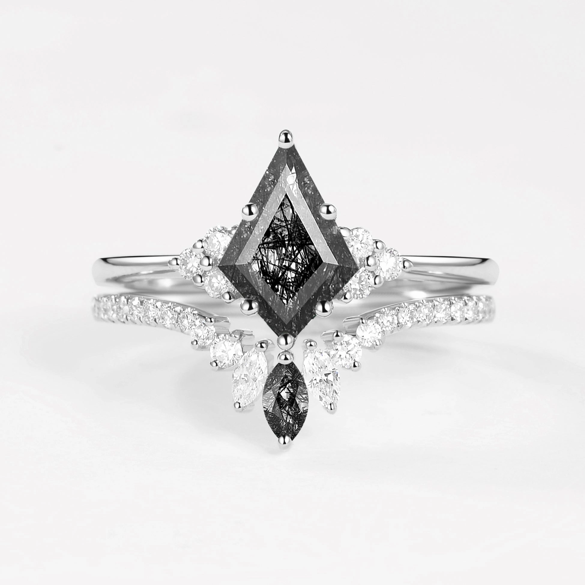 Oval Design Unique Moss Agate Cluster Engagement Ring Set 2pcs - Lydia