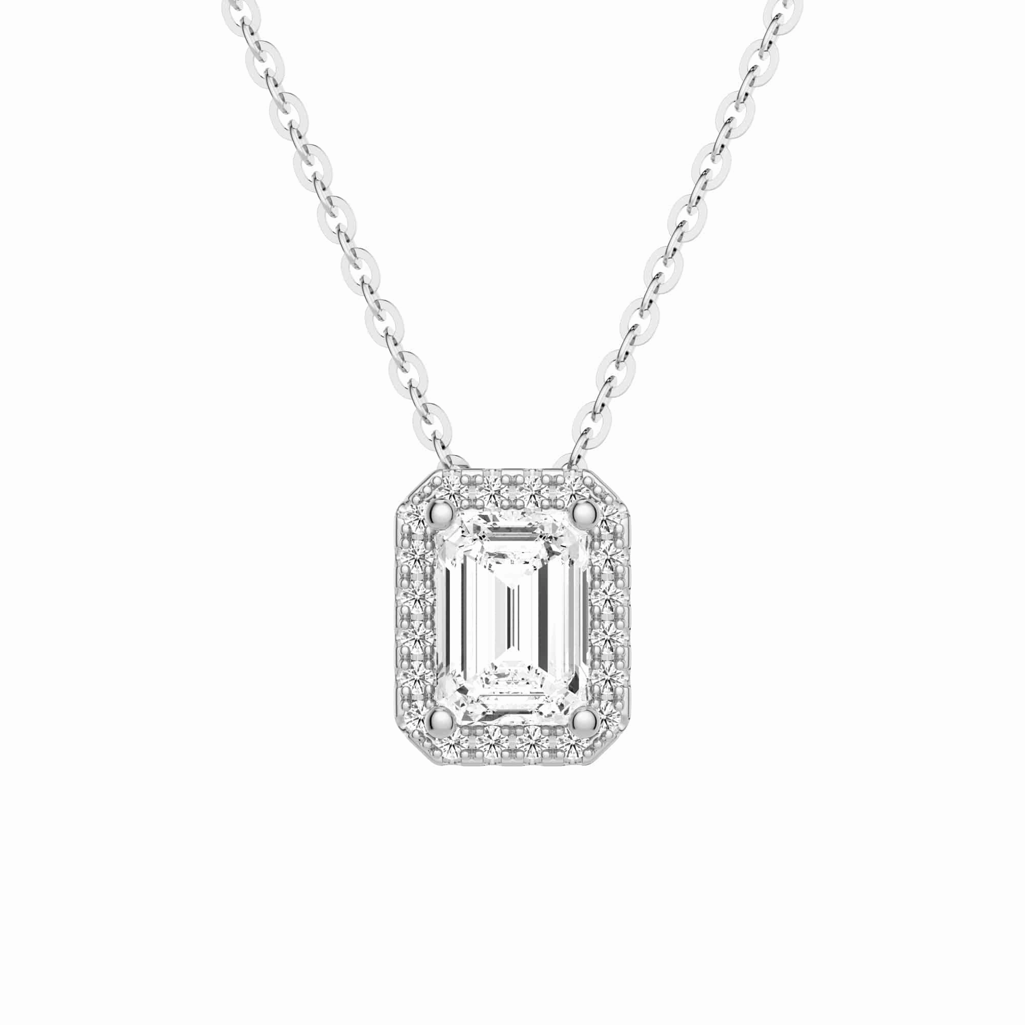 Boho Accent Classic Highlight Emerald Cut Pav?? Moissanite Halo Pendant Necklace
