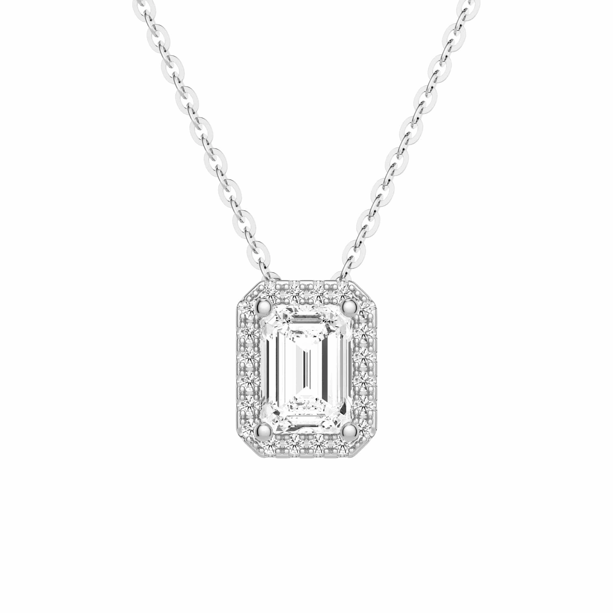 Glamour Shine Emerald Cut Pav?? Moissanite Halo Pendant Necklace