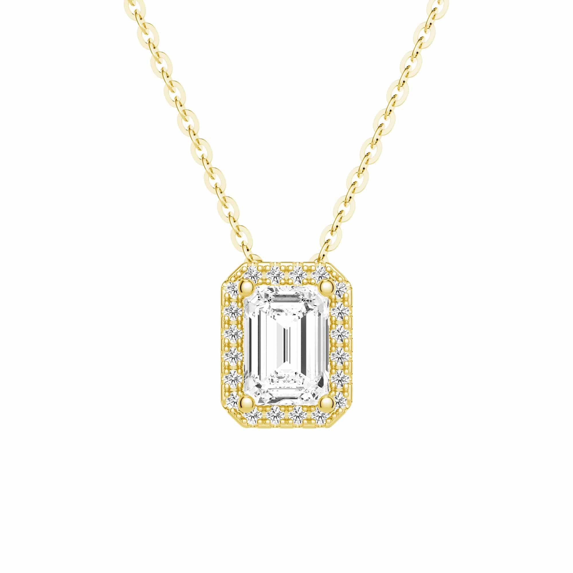 Soft Finish Emerald Cut Pav?? Moissanite Halo Pendant Necklace
