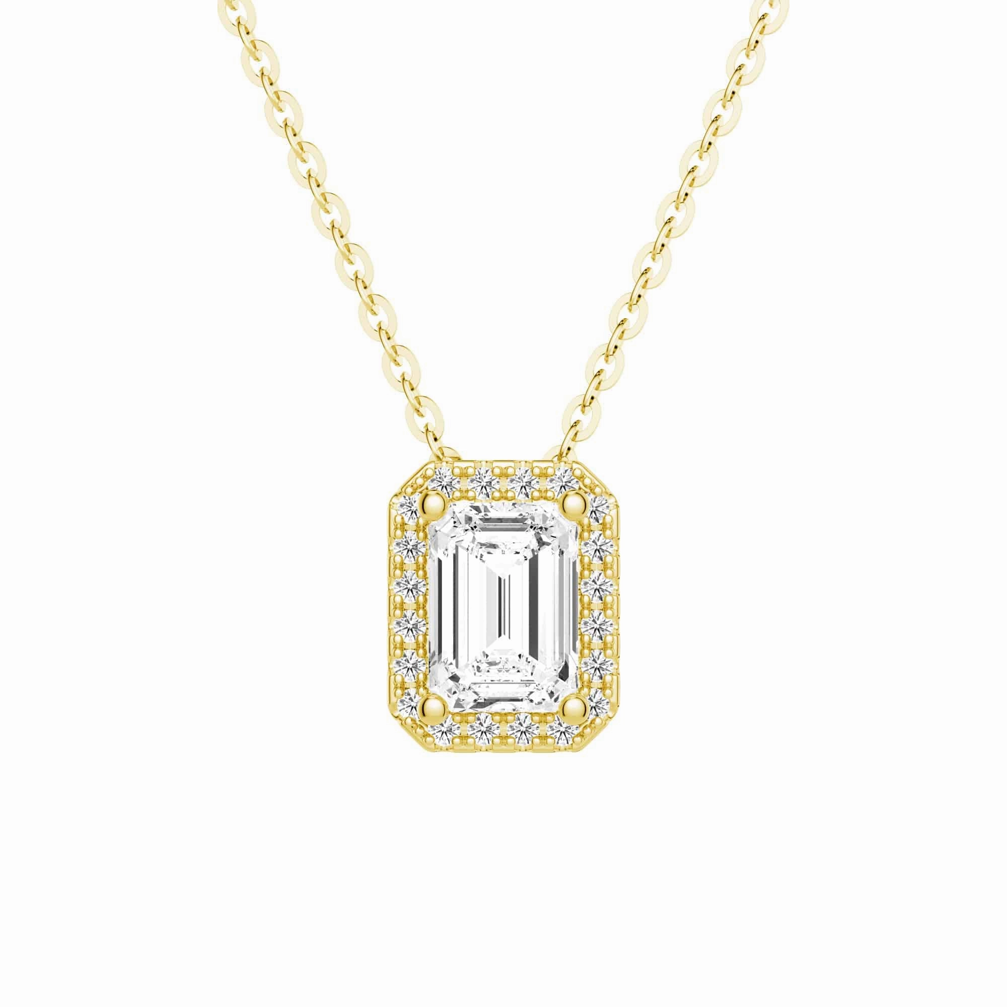 Feminine Accent Emerald Cut Pav?? Moissanite Halo Pendant Necklace