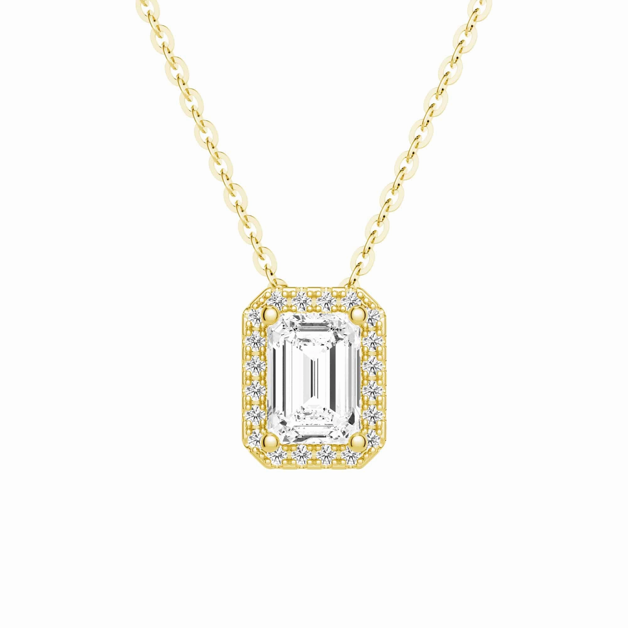 Custom Order Emerald Cut Pav?? Moissanite Halo Pendant Necklace