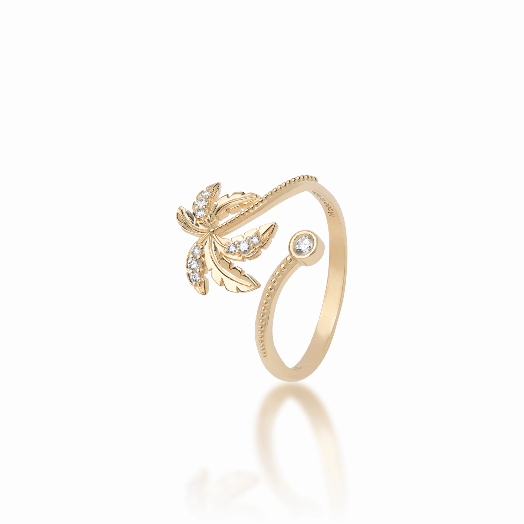 Paradise Palms - Palm Tree Ring in Gold with Diamonds - 18mm Opulent Finish Timeless Gifts