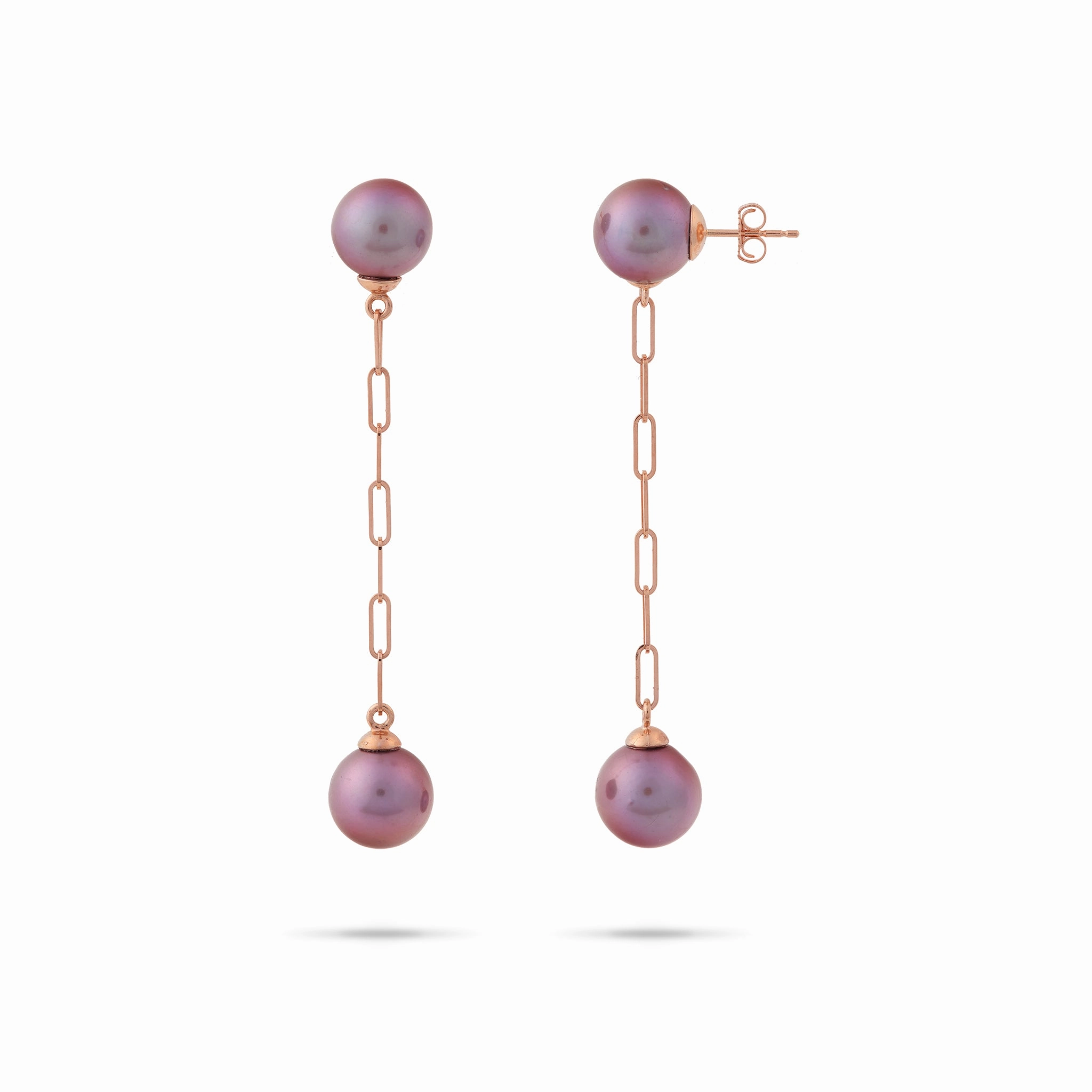Sparkle Pop Luxury Touch Design Ultraviolet Freshwater Pearl Paperclip Chain Earrings in Rose Gold - 9-10mm