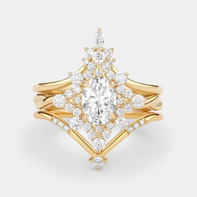 Luxury Finish Gift Appeal Unique Oval Cut Moissanite Chevron Engagement Ring Set 3pcs