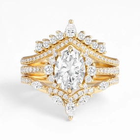 Unique Oval Cut Moissanite Halo Engagement Ring Set 3pcs Elegant Detailing Glistening Glow