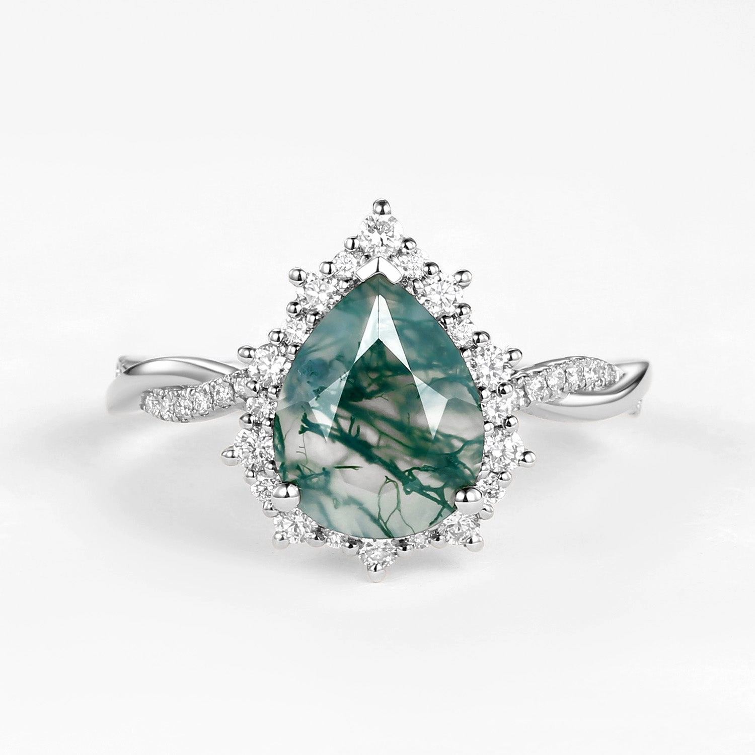 Artistic Craft Vintage Keepsake Unique Pear Shaped Moss Agate Infinity Engagement Ring