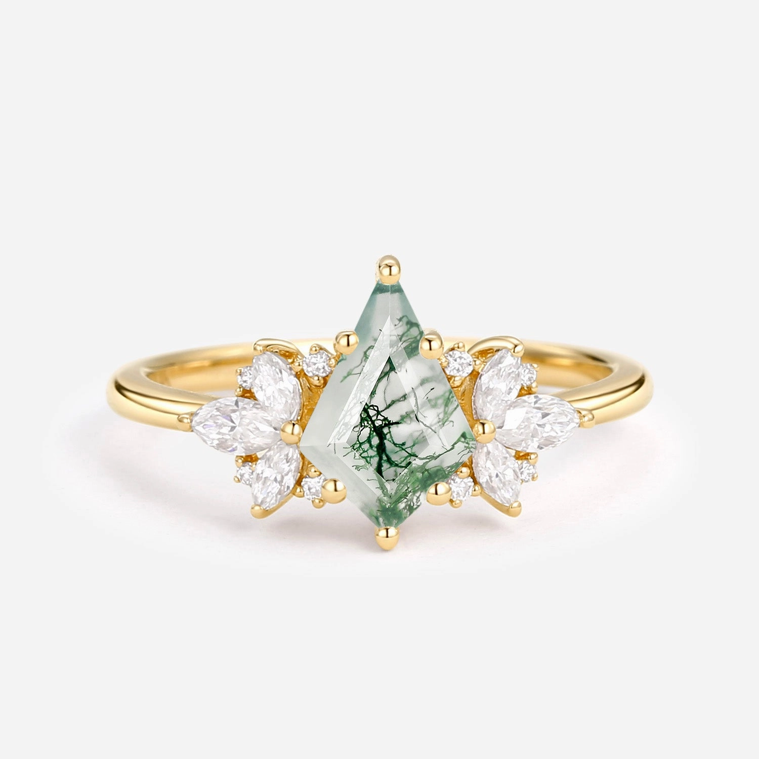 Classic Elegance Unique Rose Gold Moss Agate Kite Cut Engagement Ring - Morpho