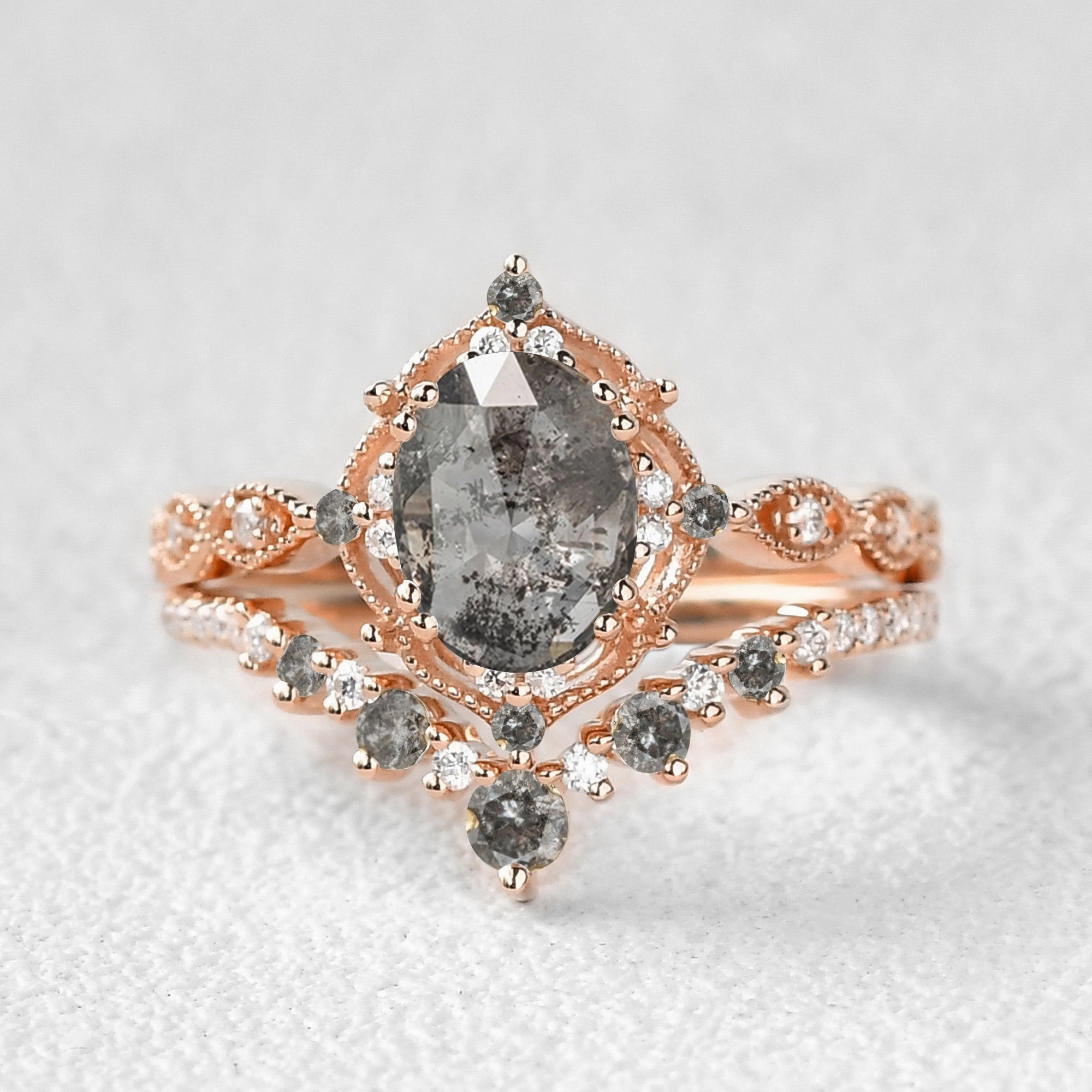 Secure fastening Modern Contour Unique Salt and Pepper Diamonds Engagement Ring Sets 2pcs - Charlotte