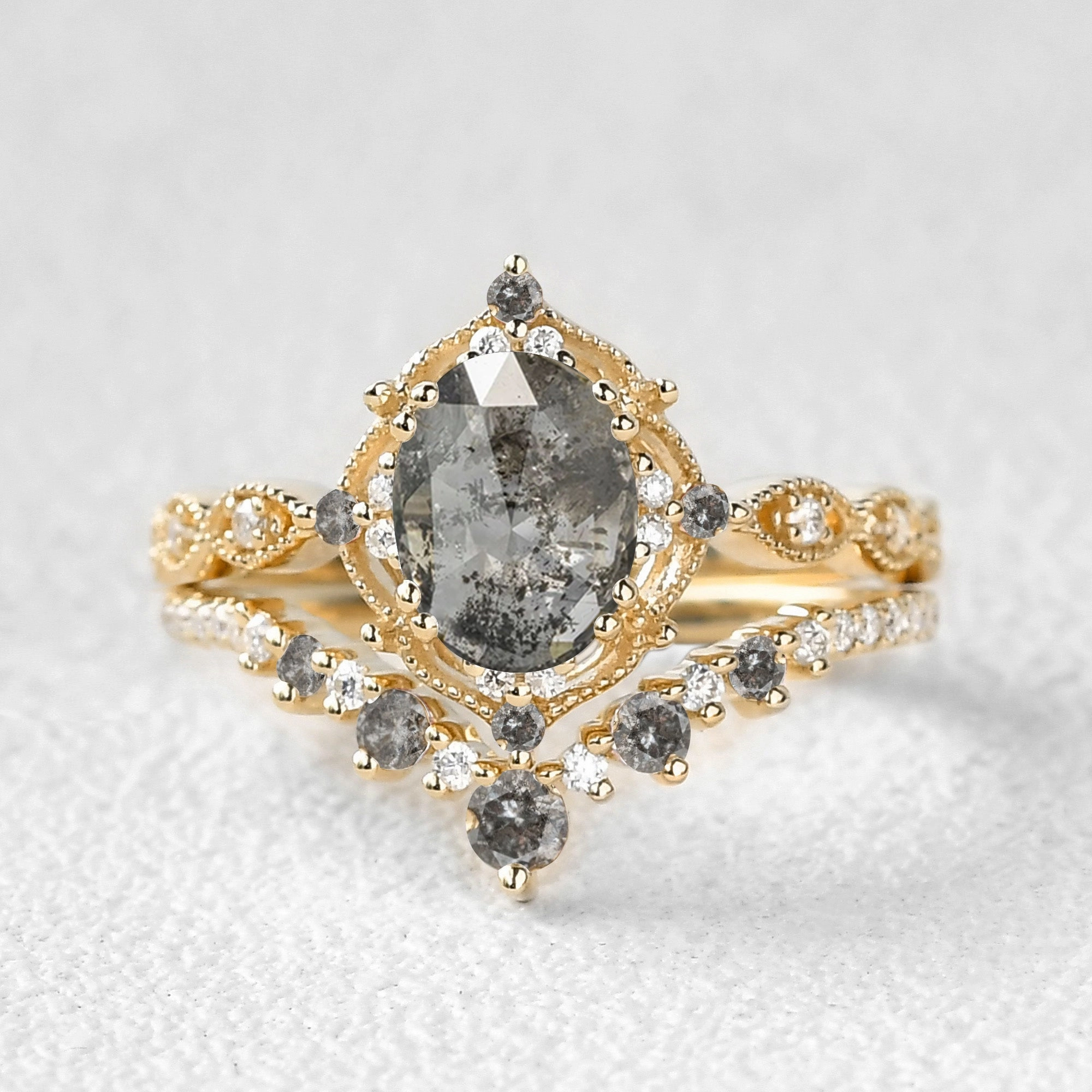 Special Friend Easy Design Unique Salt and Pepper Diamonds Engagement Ring Sets 2pcs - Charlotte