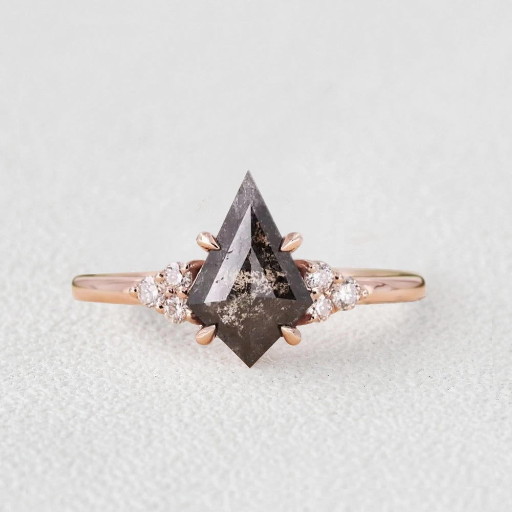 Unique Salt and Pepper Diamonds Kite Cut Engagement Ring Vintage Mood Creative Match