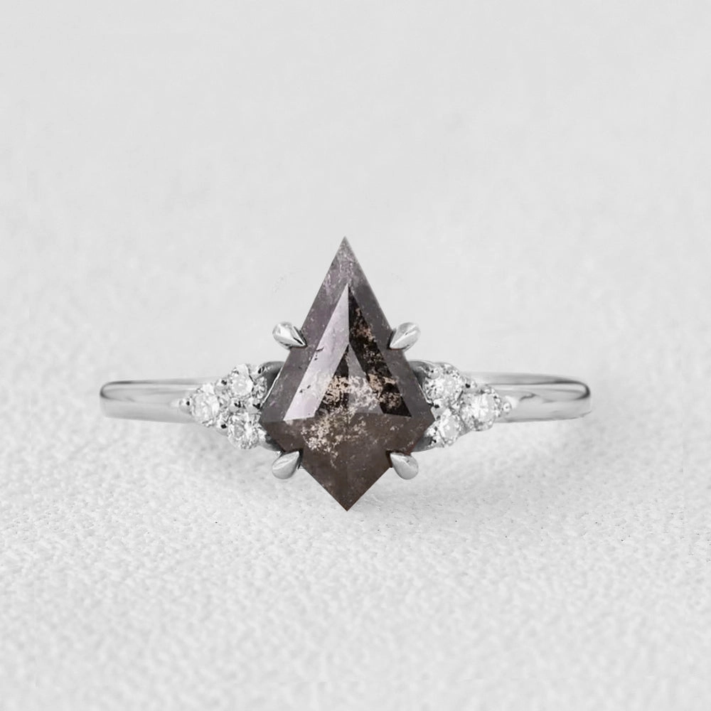 Unique Salt and Pepper Diamonds Kite Cut Engagement Ring Dress Down Bold Trinket