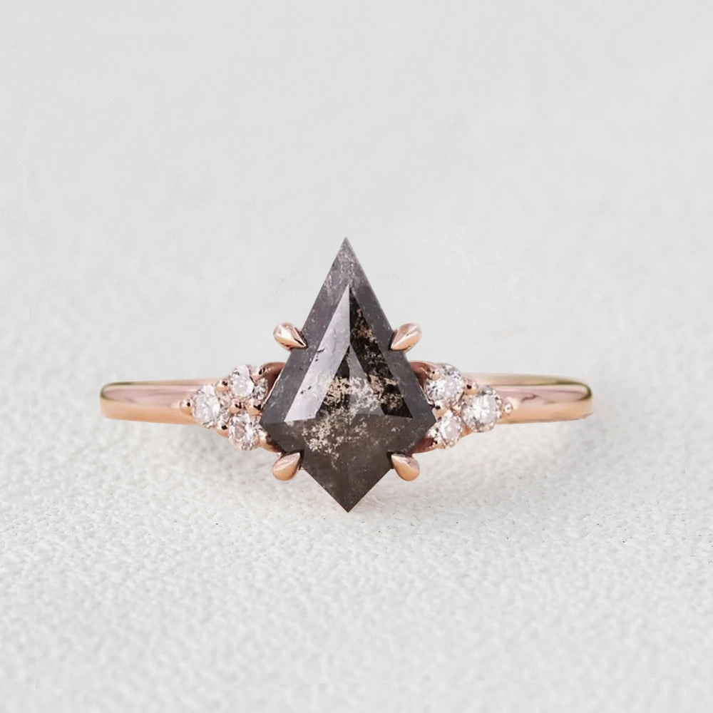 Charming Piece Unique Salt and Pepper Diamonds Kite Cut Engagement Ring