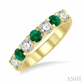 3.3 MM Emerald and 1/2 Ctw Round Cut Diamond Precious Wedding Band in 14K Yellow Gold Gift Idea