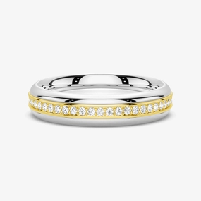 Refined Detailing 5.1mm Rotatable Two Tone Round Moissanite Men's Eternity Wedding Band