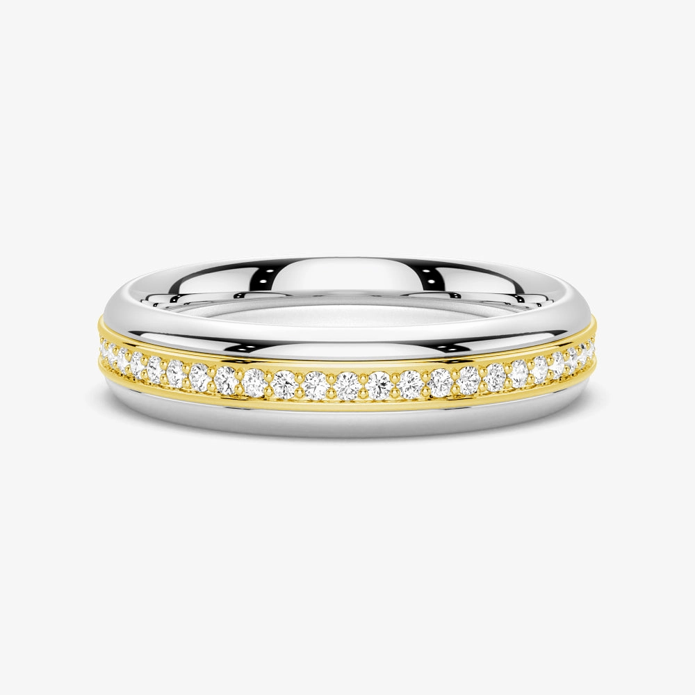 Gift worthy Balanced Highlight 5.1mm Rotatable Two Tone Round Moissanite Men's Eternity Wedding Band