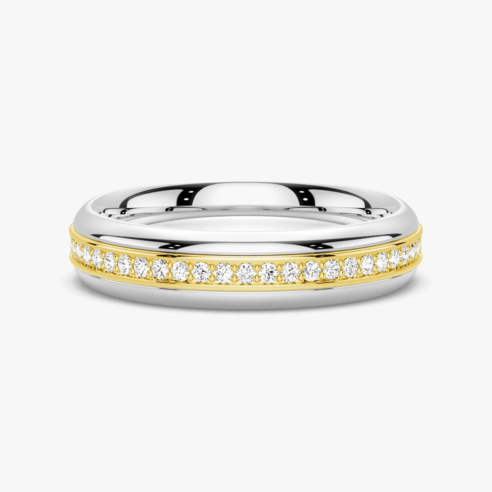 5.1mm Rotatable Two Tone Round Moissanite Men's Eternity Wedding Band Smooth Finish