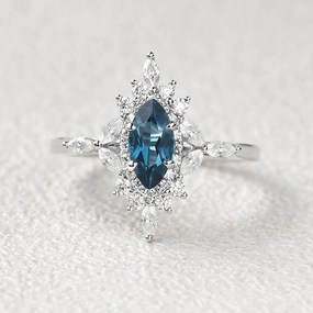 Amazing Craft 1.0ct Marquise Cut London Blue Topaz Cluster Vintage Ring