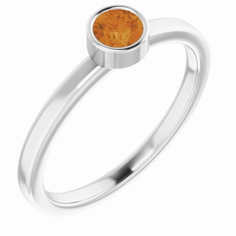 Artistic Ornament Rhodium-Plated Sterling Silver 4 mm Imitation Citrine Ring