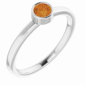 Artistic Ornament Rhodium-Plated Sterling Silver 4 mm Imitation Citrine Ring