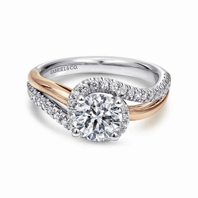Everly - 14K White-Rose Gold Round Halo Diamond Engagement Ring Glam Vibe