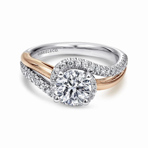 Everly - 14K White-Rose Gold Round Halo Diamond Engagement Ring Glam Vibe