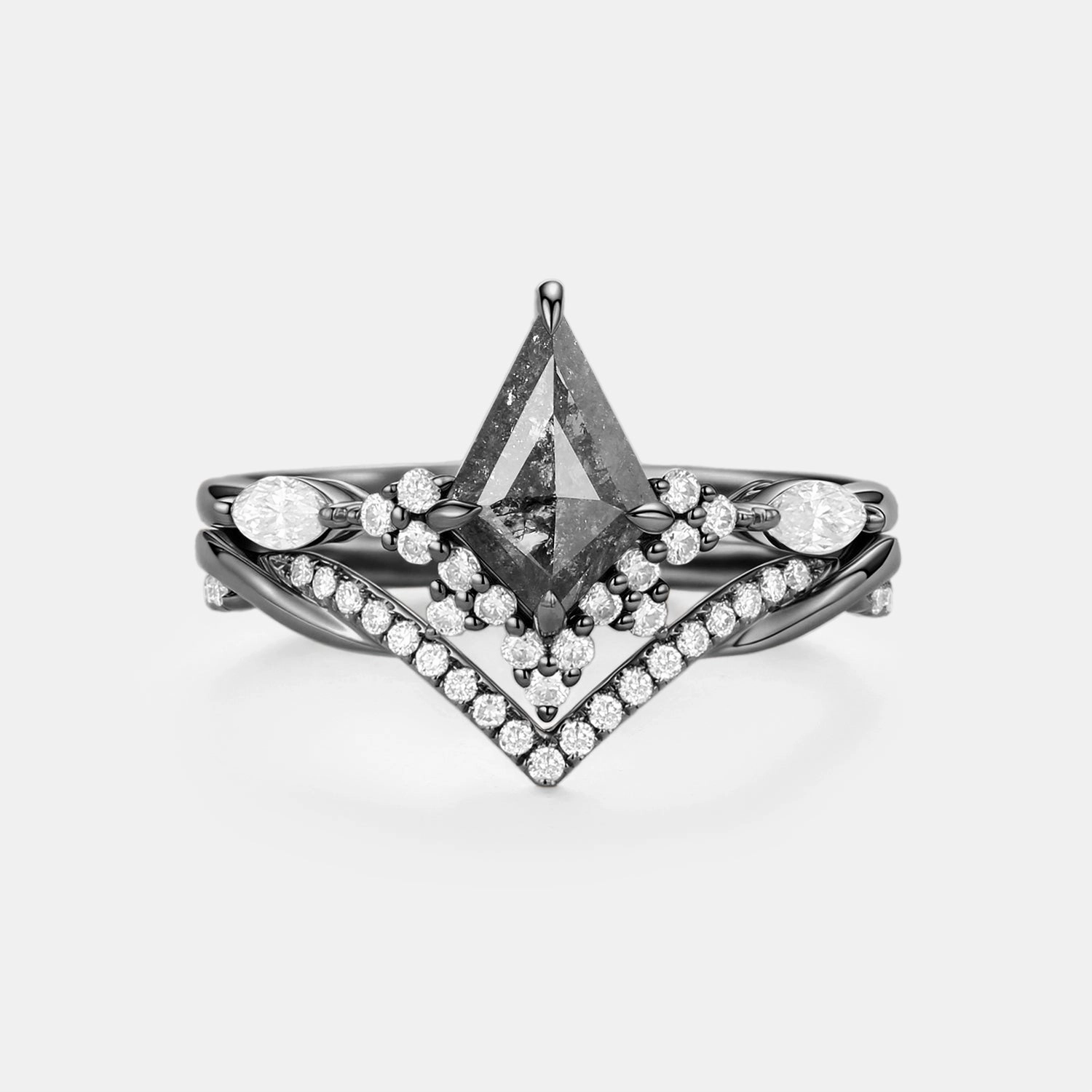 Kite Salt and Pepper Diamonds Twist Engagement Ring Set 2pcs - Gale Customizable Look Brilliant Accessory