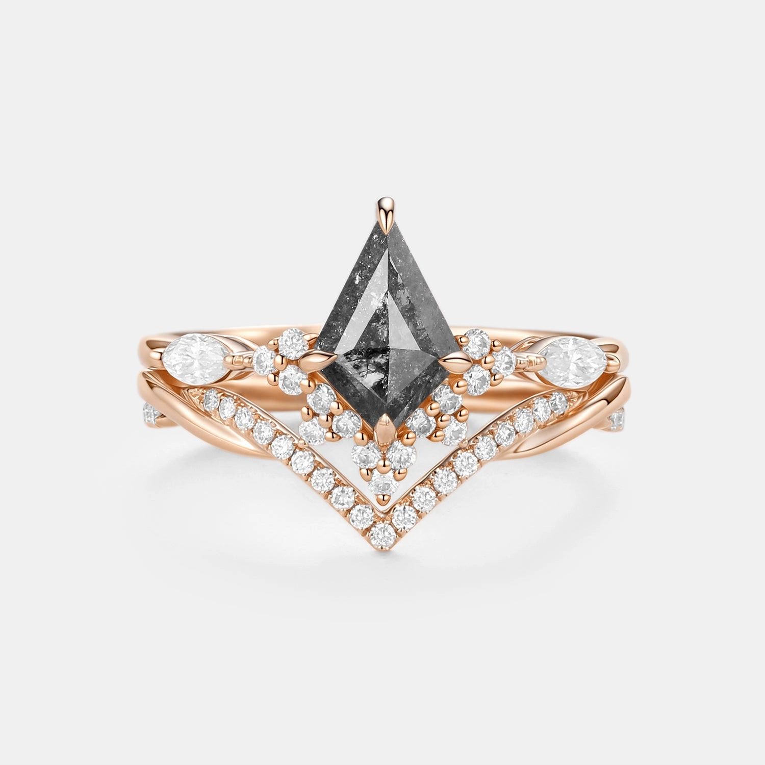 Kite Salt and Pepper Diamonds Twist Engagement Ring Set 2pcs - Gale Fashion Mood Custom Shine