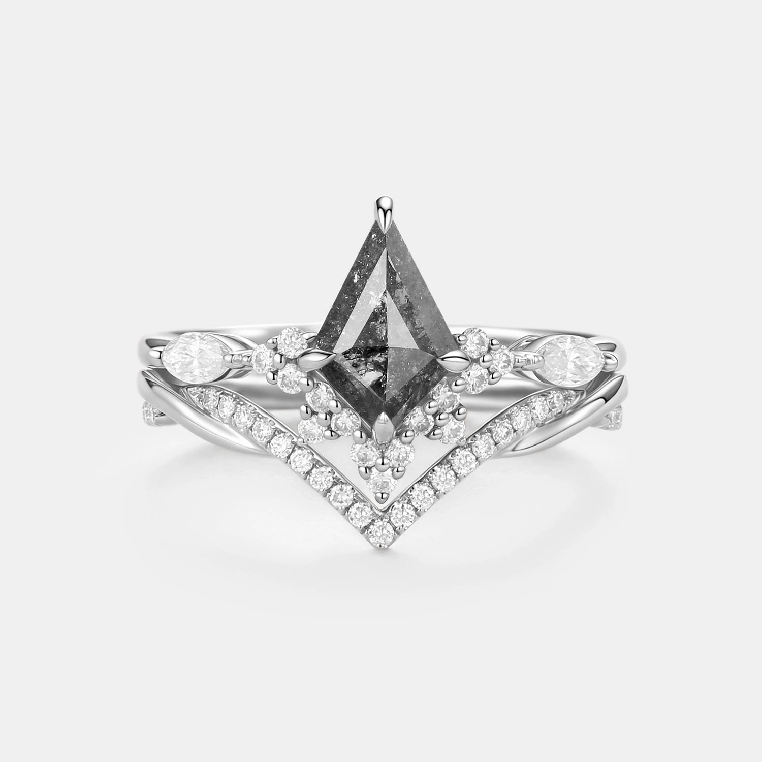 Classic Glow Kite Salt and Pepper Diamonds Twist Engagement Ring Set 2pcs - Gale