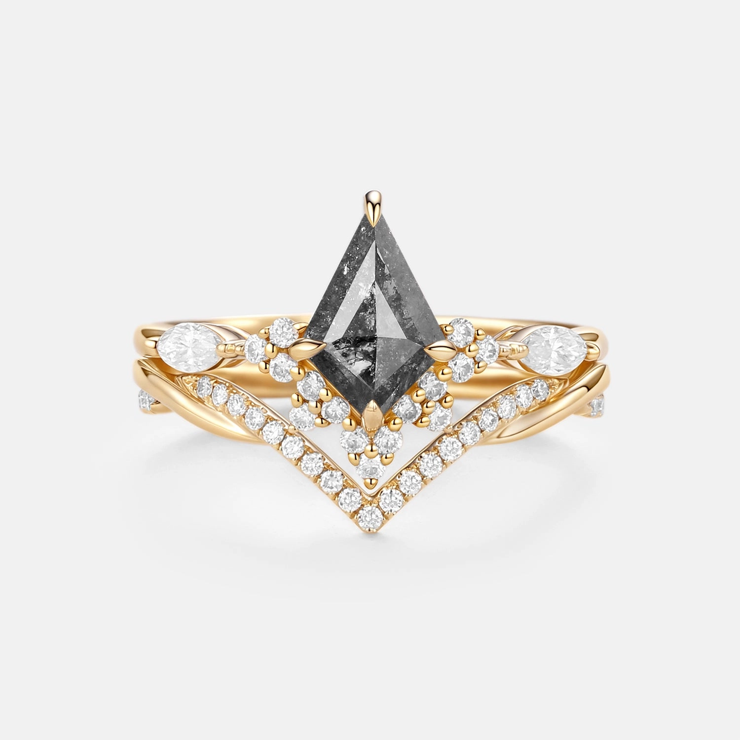 Kite Salt and Pepper Diamonds Twist Engagement Ring Set 2pcs - Gale Hard Surface