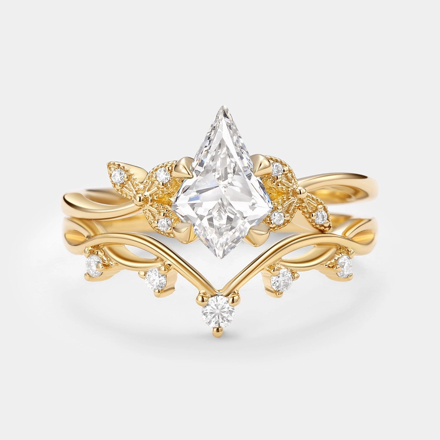 Branch & Leafy Kite Lab Grown Diamond Leafy Ring Set 2pcs Mechanical Movement