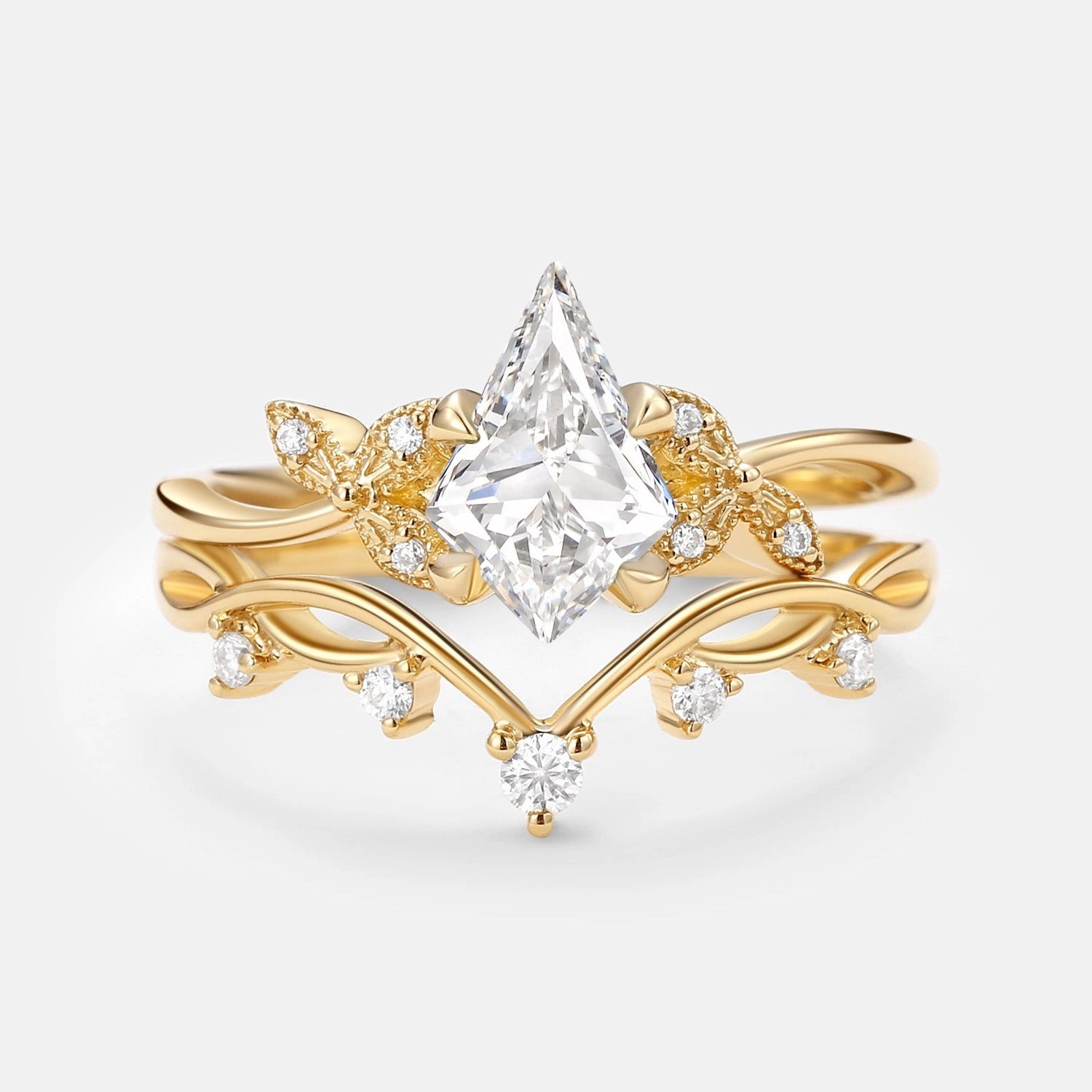 Branch & Leafy Kite Lab Grown Diamond Leafy Ring Set 2pcs Polished Edge Work Friendly