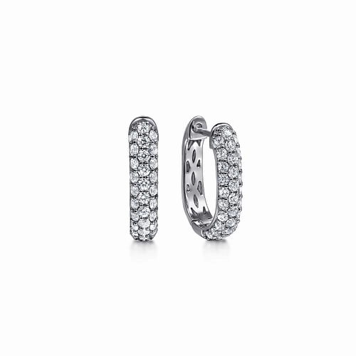 14K White Gold Pave Diamond Classic Oval Hoop Earrings Exquisite Touch Classic Shape