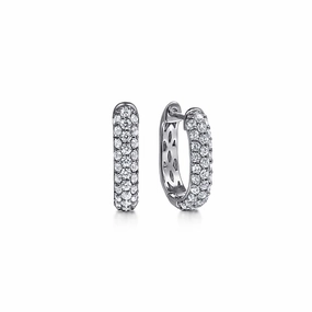 14K White Gold Pave Diamond Classic Oval Hoop Earrings Exquisite Touch Classic Shape